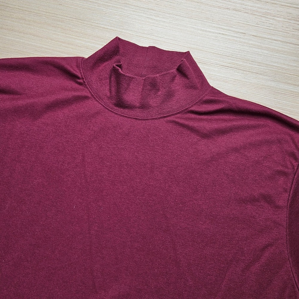 LL Bean Burgundy Red Long Sleeve‎ Mock Neck Pullover Shirt XLT Cotton Blend